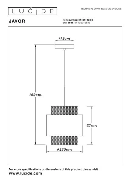 Lucide JAVOR - Hanglamp - Ø 23 cm - 1xE27 - Groen - technisch